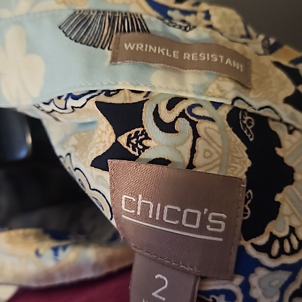 Chico’s 100% Linen Non-Iron Floral Loop-Back Tunic Button Up Shirt Chico's 2 (L) - Picture 2 of 5